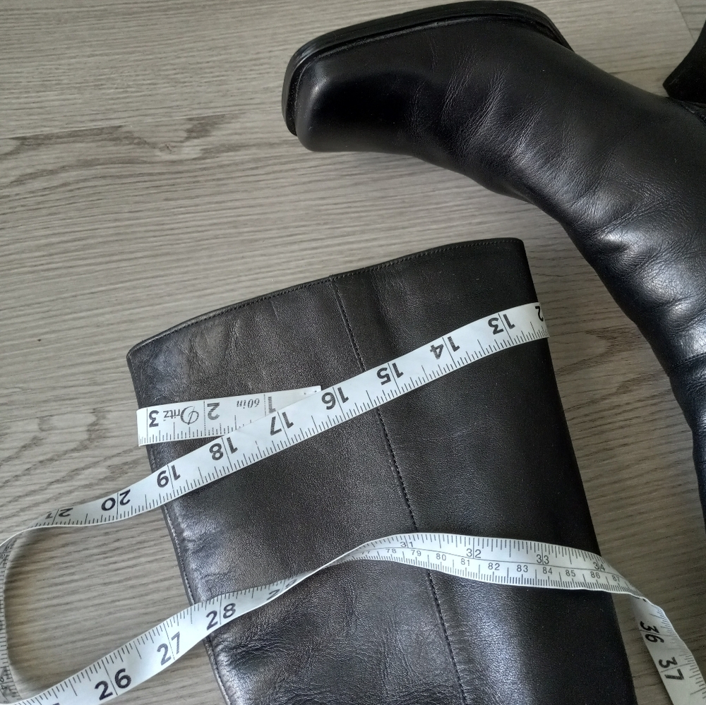 90's Nine West Vintage Y2K Square Toe High Black Leather Boots - Picture 13 of 16